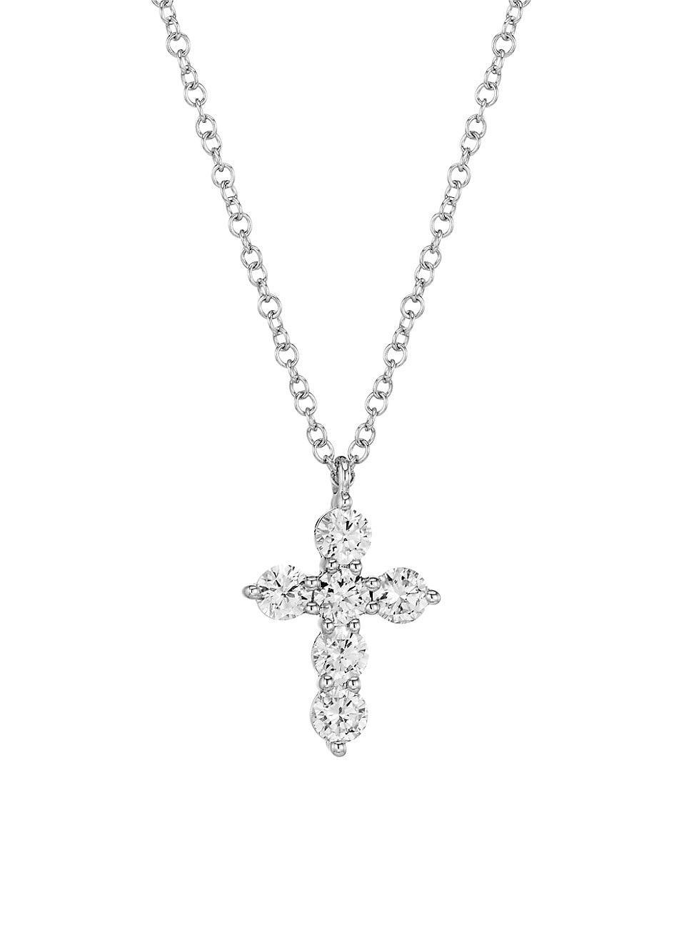 Womens 14K White Gold & 0.50 TCW Diamond Cross Pendant Necklace Product Image