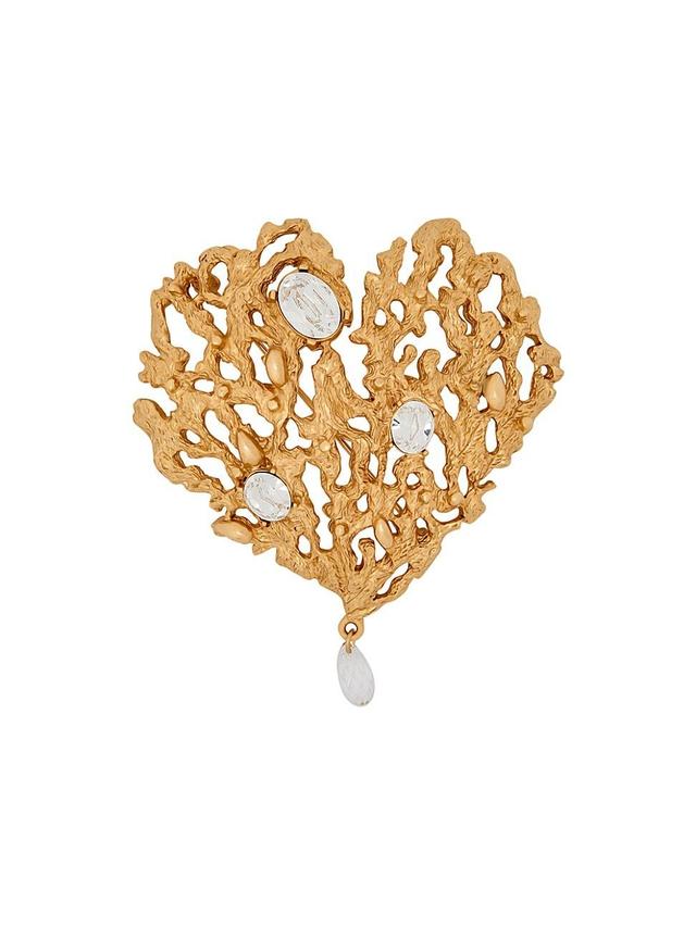 Womens Goldtone & Glass Crystal Coral Heart Brooch Product Image