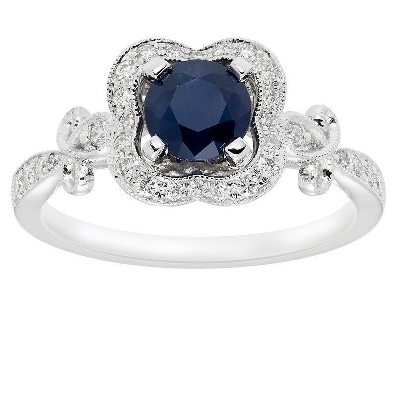 Boston Bay Diamonds 10k White Gold Sapphire & 1/4 Carat T.W. Diamond Engagement Ring, Womens Multicolor Product Image