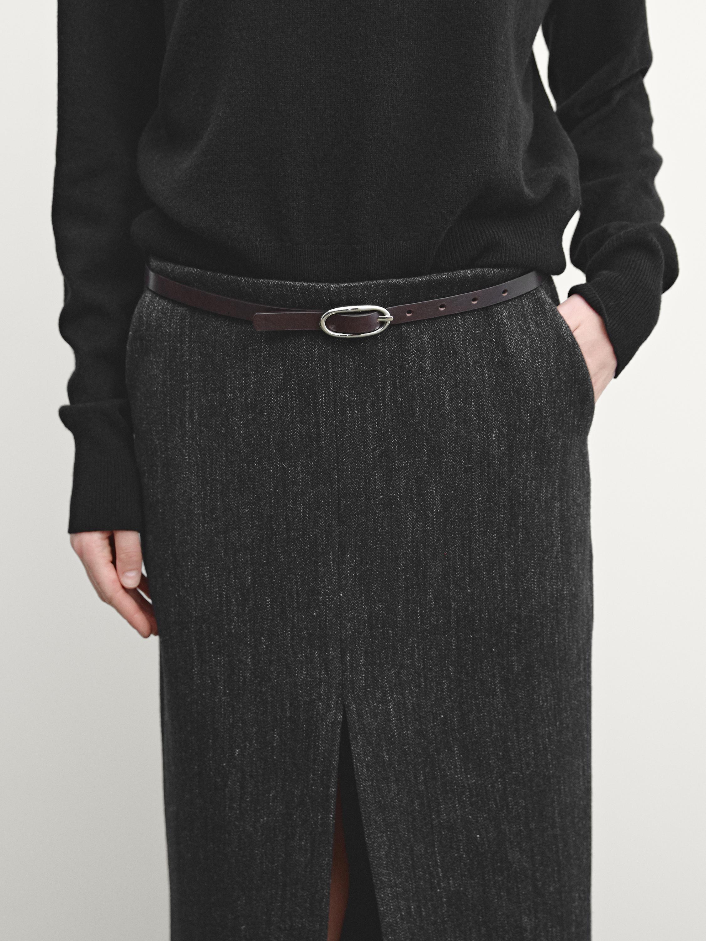 Herringbone midi skirt with slit · Anthracite Grey · Smart / Skirts | Massimo Dutti Product Image