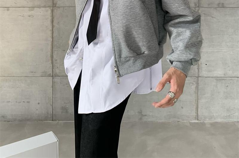 Mock Neck Plain Zip-Up Jacket Product Image