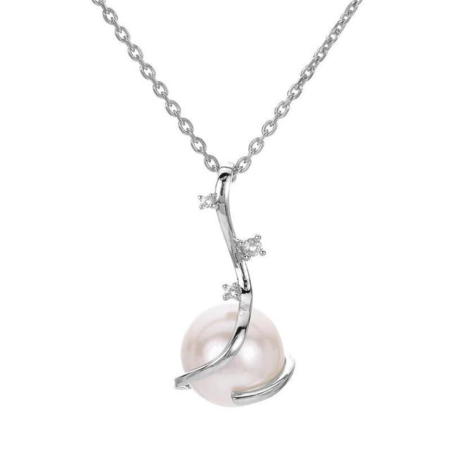 PearLustre by Imperial Sterling Silver Freshwater Cultured Pearl & Lab-Created White Sapphire Wrap Pendant Necklace, Womens Product Image