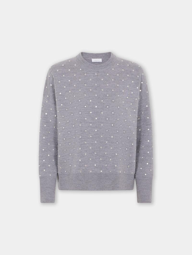 GREY CRYSTAL-EMBELLISHED SWEATER IN WOOL Product Image