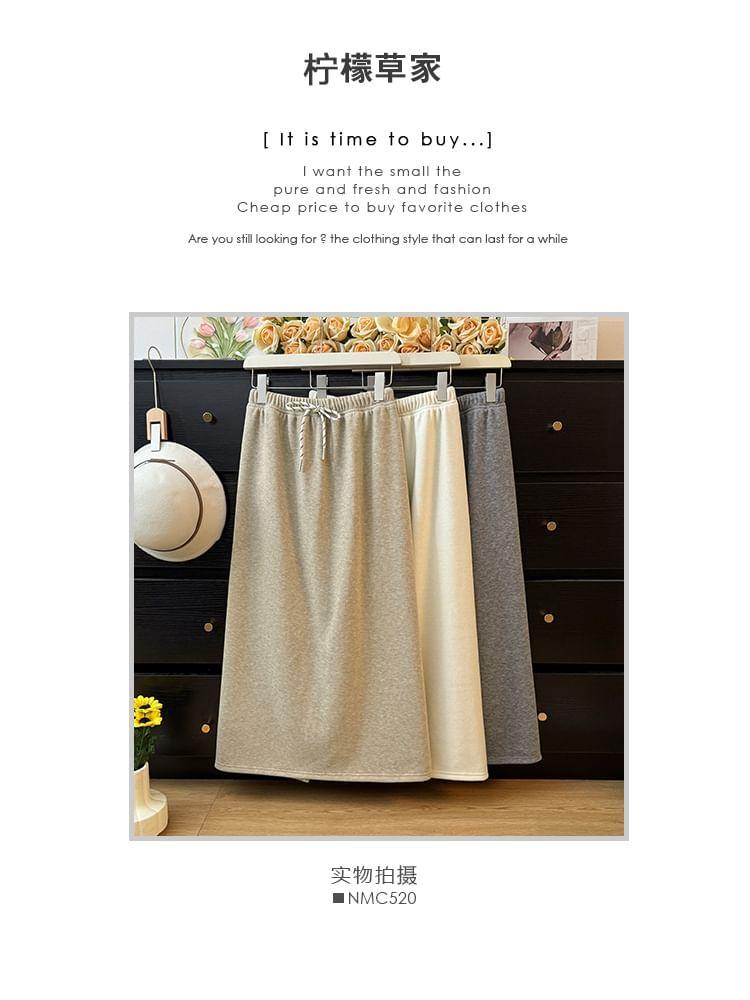 Fleece-Lined Drawstring High-Waist A-Line Skirt Product Image