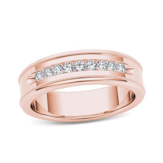 Men's 1/3 CT. T.w. Diamond Channel Milgrain Wedding Band in 14K Rose Gold Product Image