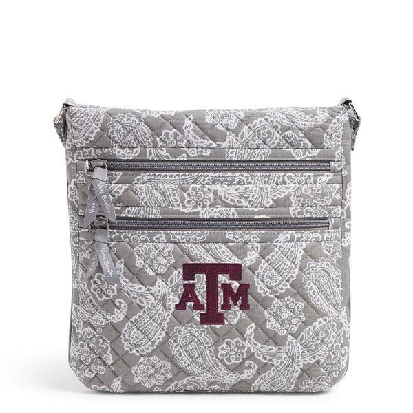 Vera Bradley Collegiate Triple Zip Hipster Crossbody Bag Women in Gray/White Bandana with Texas A and M University Logo Product Image