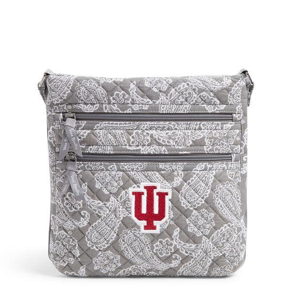 Vera Bradley Collegiate Triple Zip Hipster Crossbody Bag Women in Gray/White Bandana with Indiana University Logo Product Image