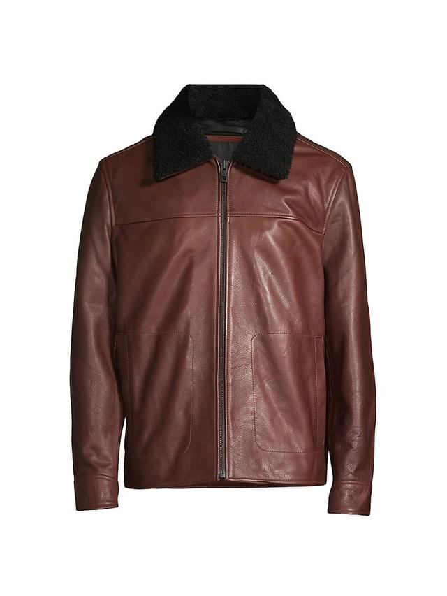 Mens Truxton Waxed Leather Shearling Trim Jacket Product Image