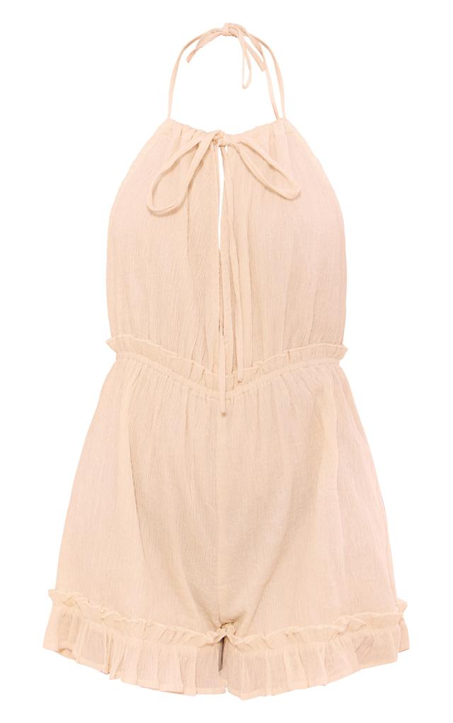 Cream Cheesecloth Halter Neck Frill Hem Romper Product Image