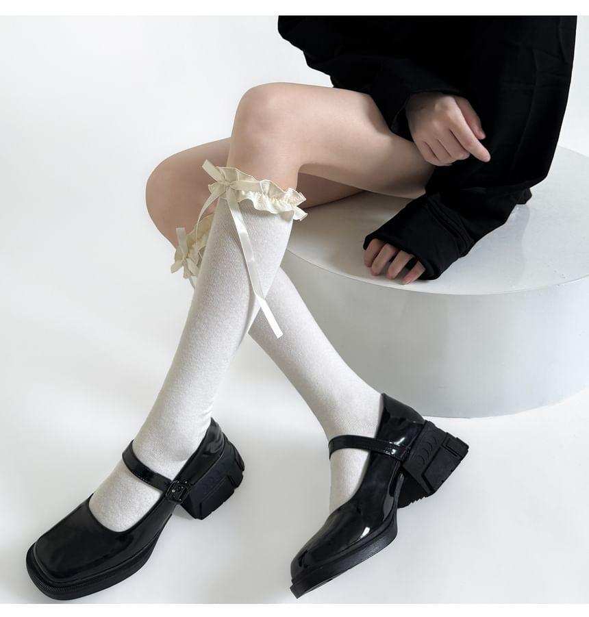 Ribbon Accent Plain Over-The-Knee Socks Product Image