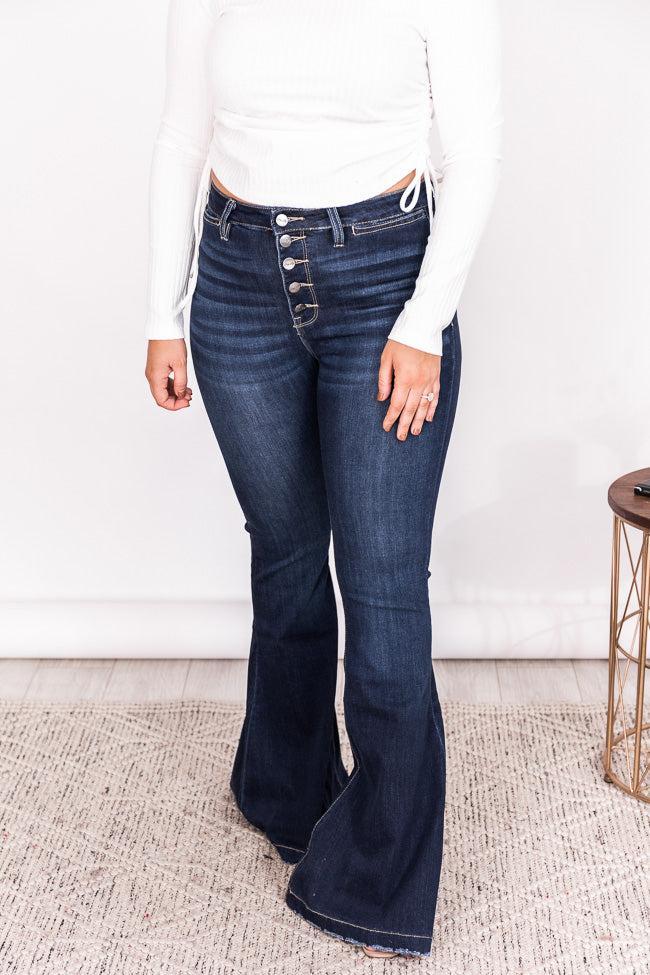 Whitney Button Front Dark Wash Flare Jeans FINAL SALE Product Image