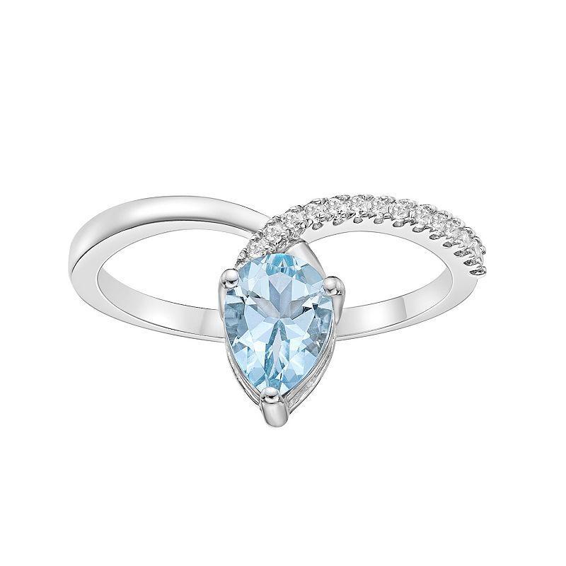 Gemminded 10k White Gold Aquamarine & Diamond Accent Twist Ring, Womens Product Image