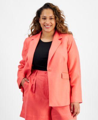 Trendy Plus Size Solid Linen Single-Breasted Woven Blazer, Created for Macy's Product Image