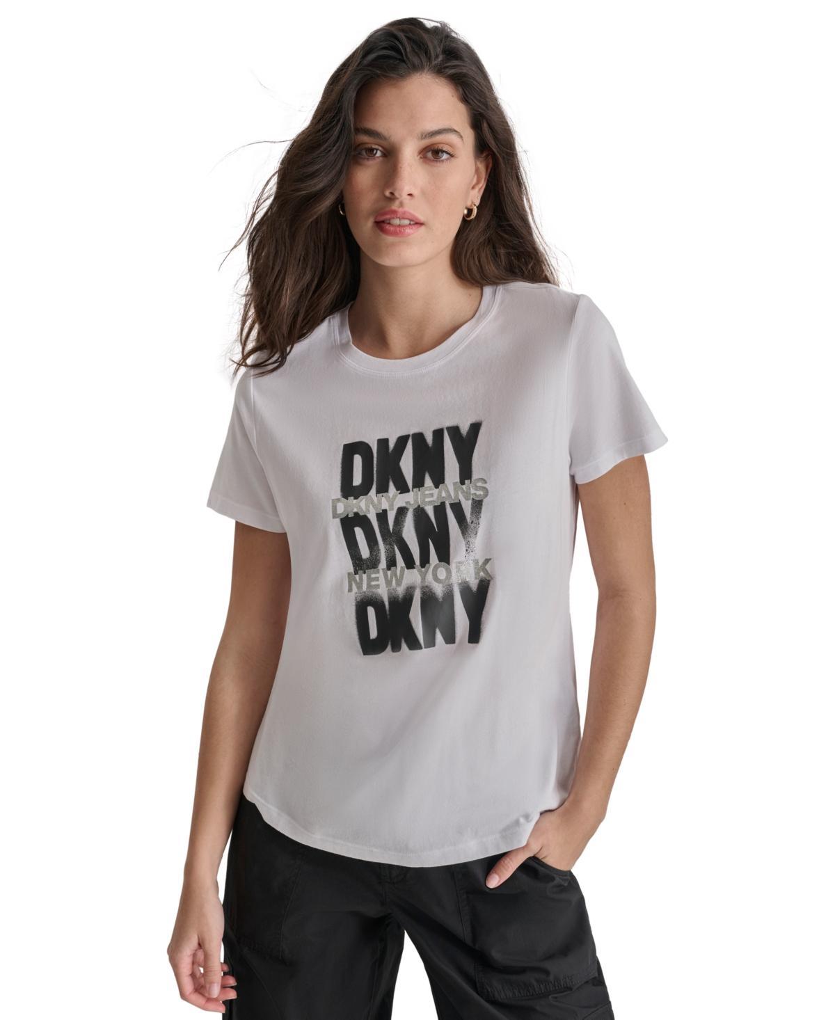 Dkny Womens Glitter Stencil Logo Graphic T-Shirt - WBV - WHT/BLK Product Image