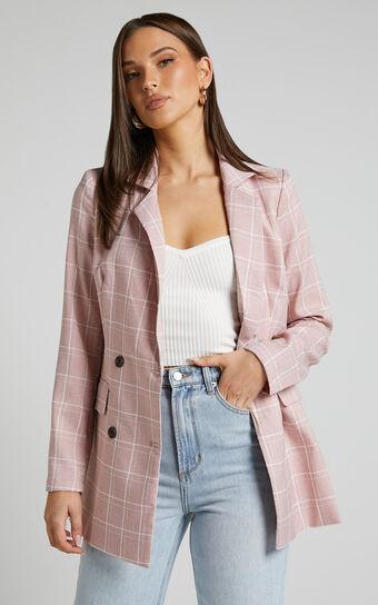 Sort It Out Blazer - Double Breasted Blazer in Blush Check Product Image