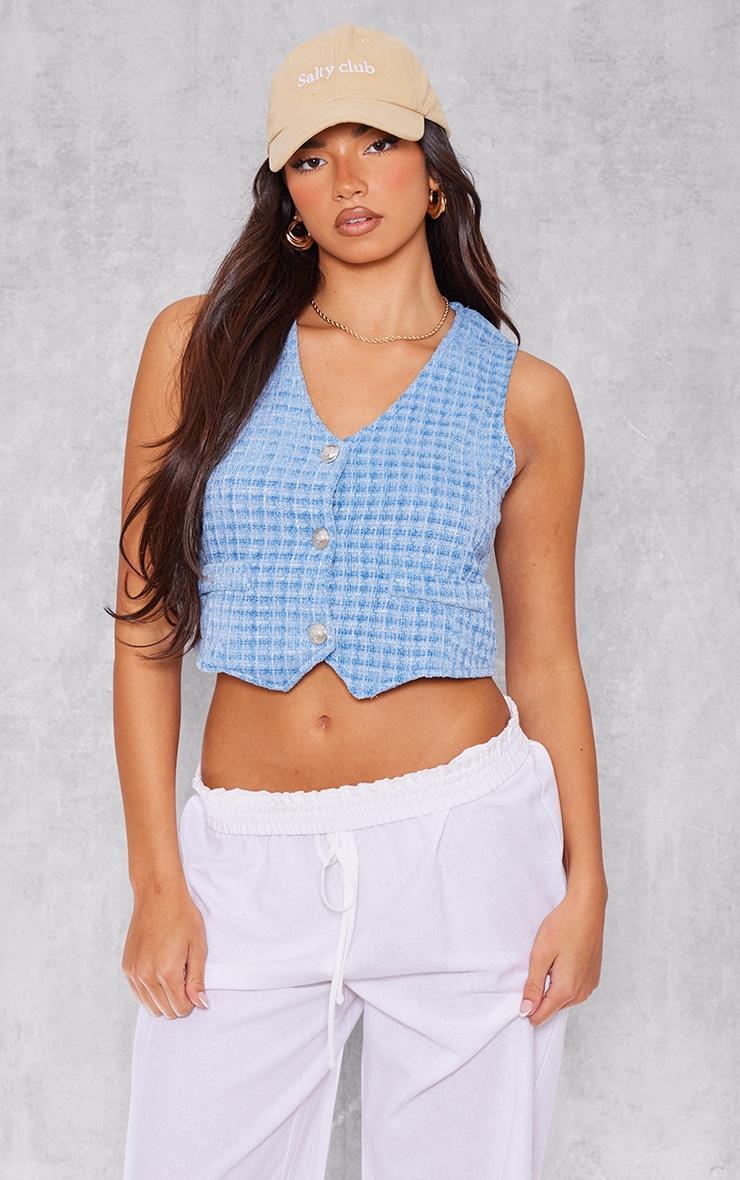 Blue Textured Cropped Vest product image