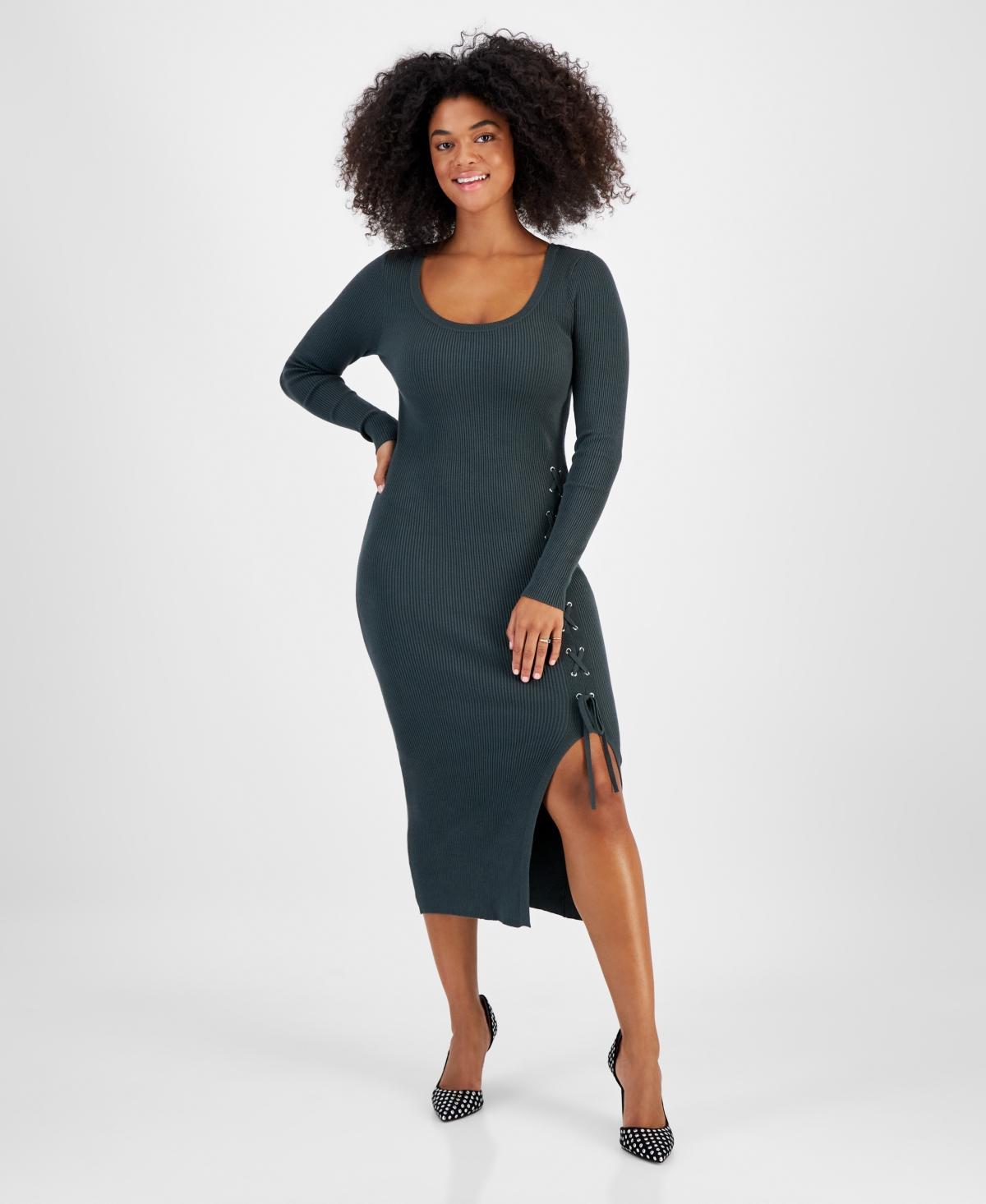 Bar Iii Womens Lace-Up Midi Sweater Dress, Created for Macys Product Image