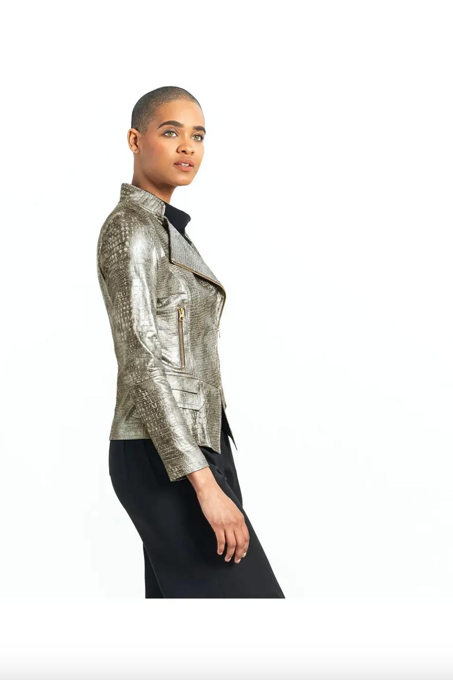 Liquid Leather Textured Biker Jacket - Croc Print Product Image