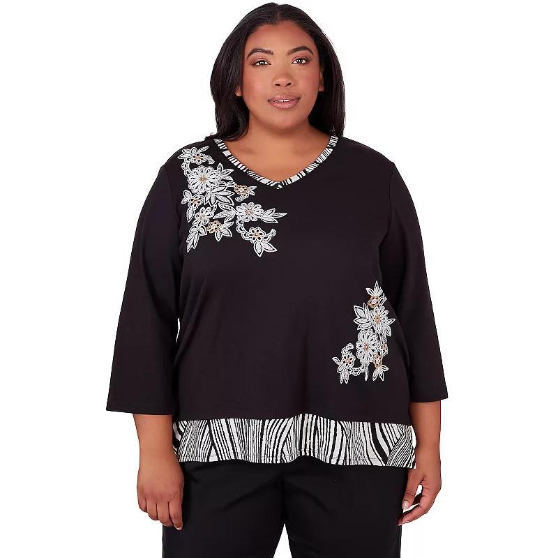 Plus Size Alfred Dunner Flower Top With Animal Trim, Womens Product Image