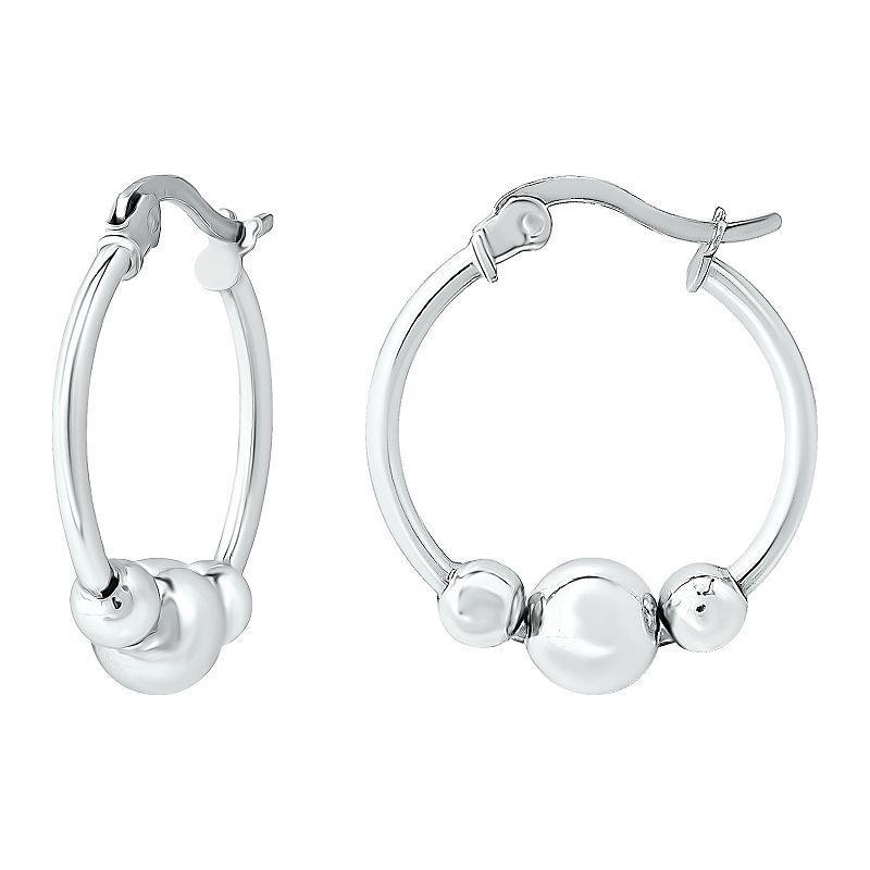 Aleure Precioso Sterling Silver Graduated Beads Hoop Earrings, Womens Product Image