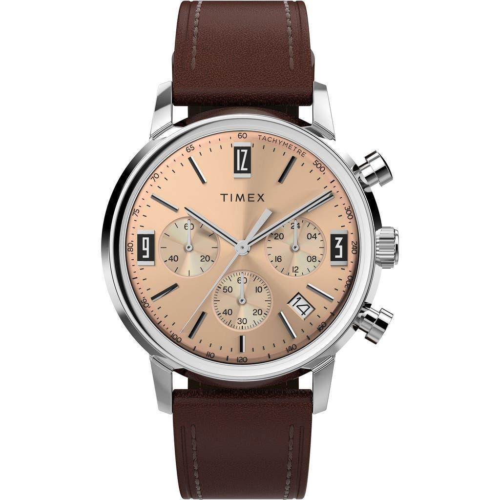 TIMEX ® Marlin Leather Strap Chronograph Watch, 40mm In Brown Product Image