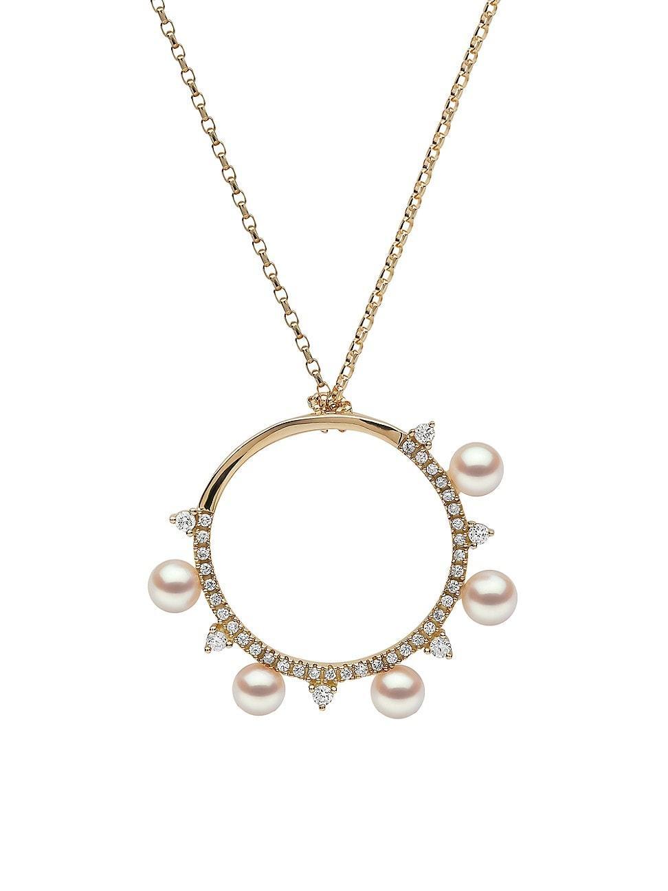 Womens Sleek 18K Yellow Gold, Akoya Pearl & 0.21 TCW Diamond Pendant Necklace Product Image