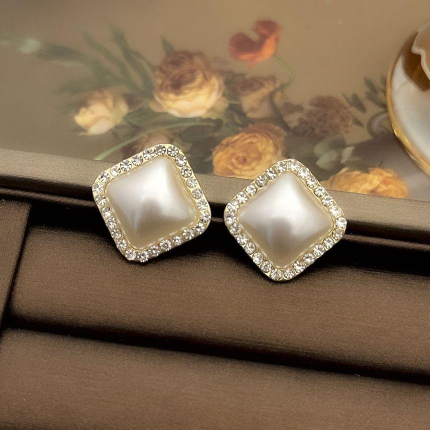 Square Faux Pearl Rhinestone Alloy Stud Earring Product Image