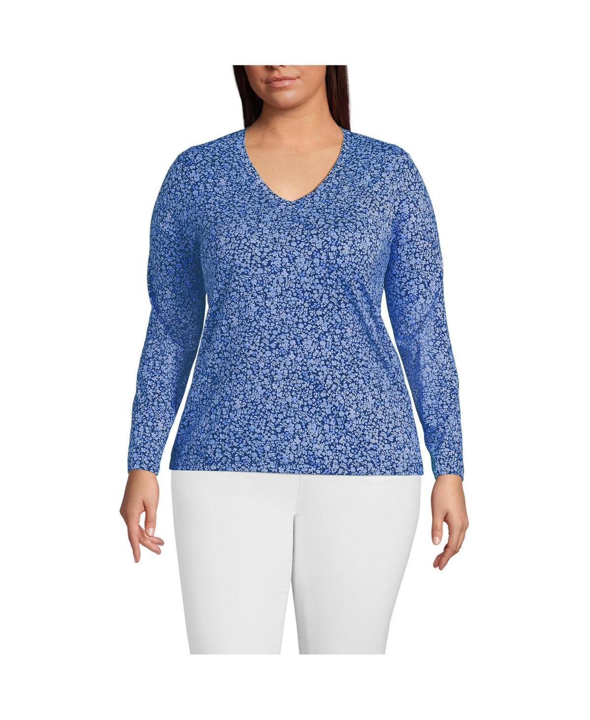 Plus Size Lands End Relaxed-Fit Supima Cotton V-Neck Tee, Womens Baltic Blue Product Image