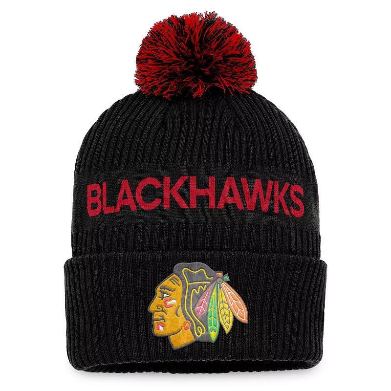 Mens Fanatics Black Chicago Blackhawks 2022 Nhl Draft Authentic Pro Cuffed Knit Hat with Pom - Black Product Image