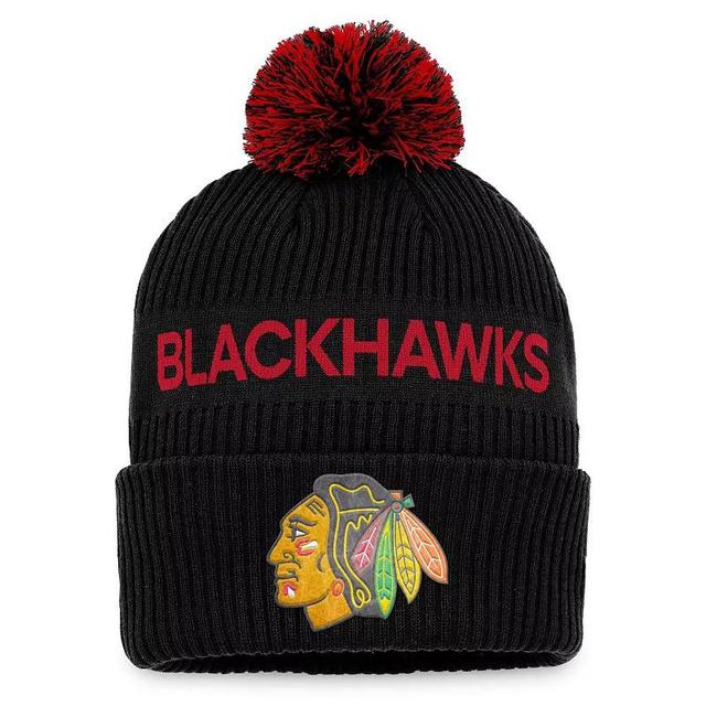 Mens Fanatics Branded /Red Chicago hawks 2022 NHL Draft Authentic Pro Cuffed Knit Hat with Pom Product Image