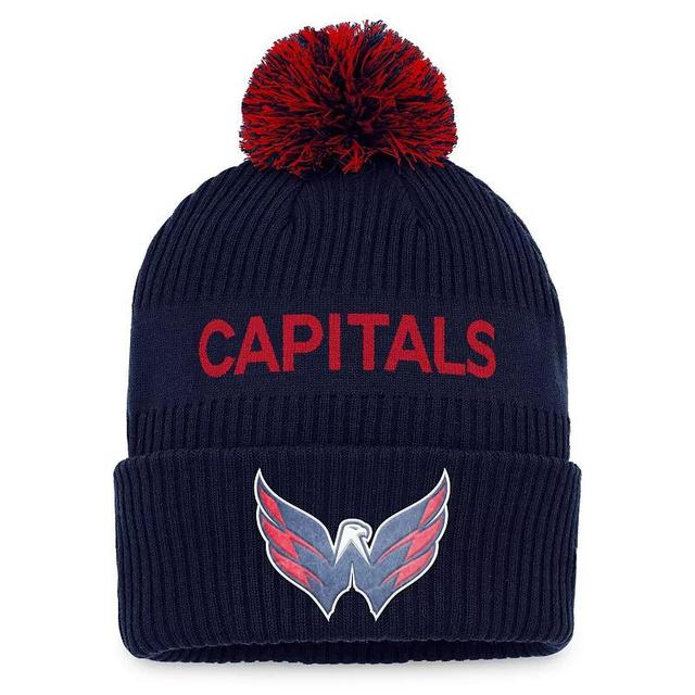 Mens Fanatics Branded /Red Washington Capitals 2022 NHL Draft Authentic Pro Cuffed Knit Hat with Pom, Blue Product Image