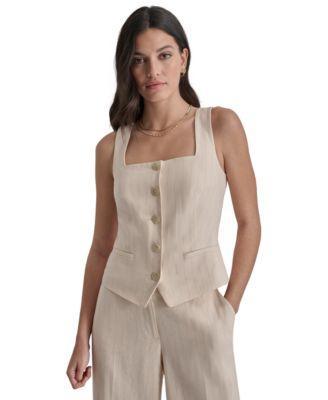 Dkny Womens Square-Neck Button-Front Sleeveless Top - Parchment/ Product Image