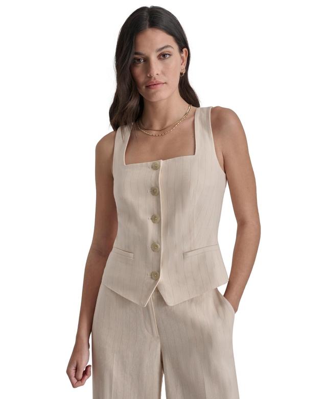 Dkny Womens Square-Neck Button-Front Sleeveless Top - Parchment/ Product Image