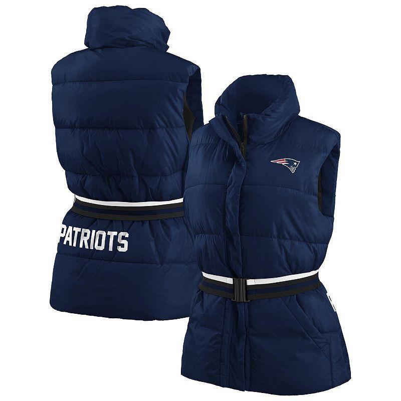 Womens WEAR by Erin Andrews New England Patriots Full-Zip Puffer Vest with Belt Blue Product Image