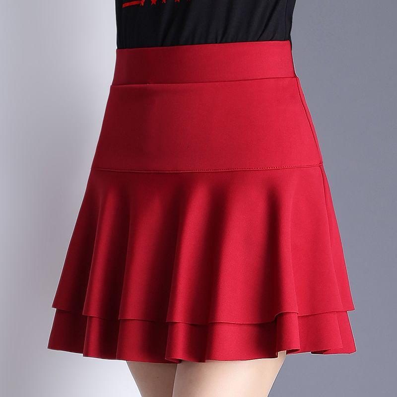 High Waist Tiered Mini A-Line Skirt Product Image