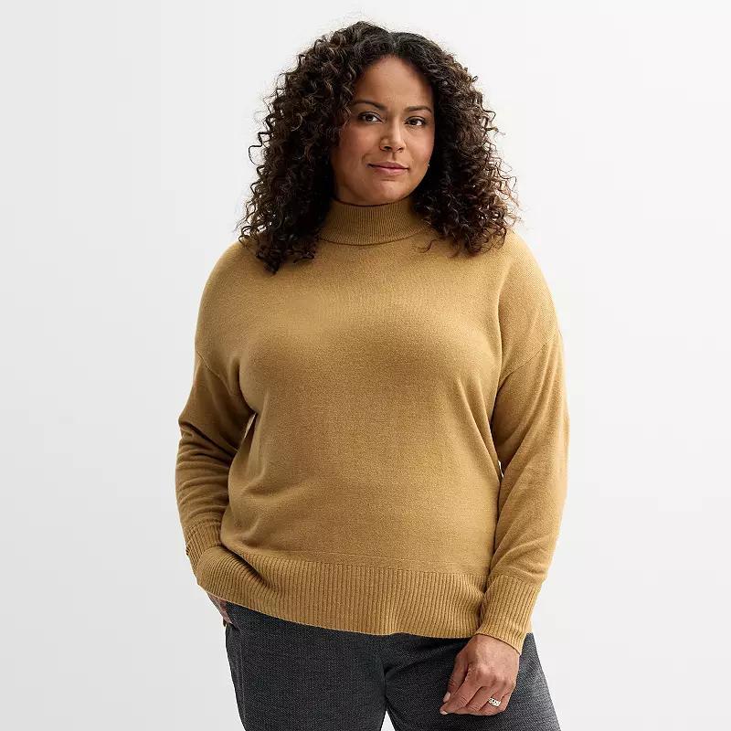 Plus Size Croft & Barrow Mockneck Pullover Sweater, Womens Dark Cork Grey Product Image