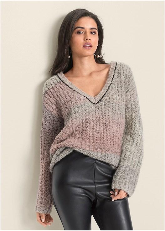 Ombre Knit V-Neck Sweater Product Image