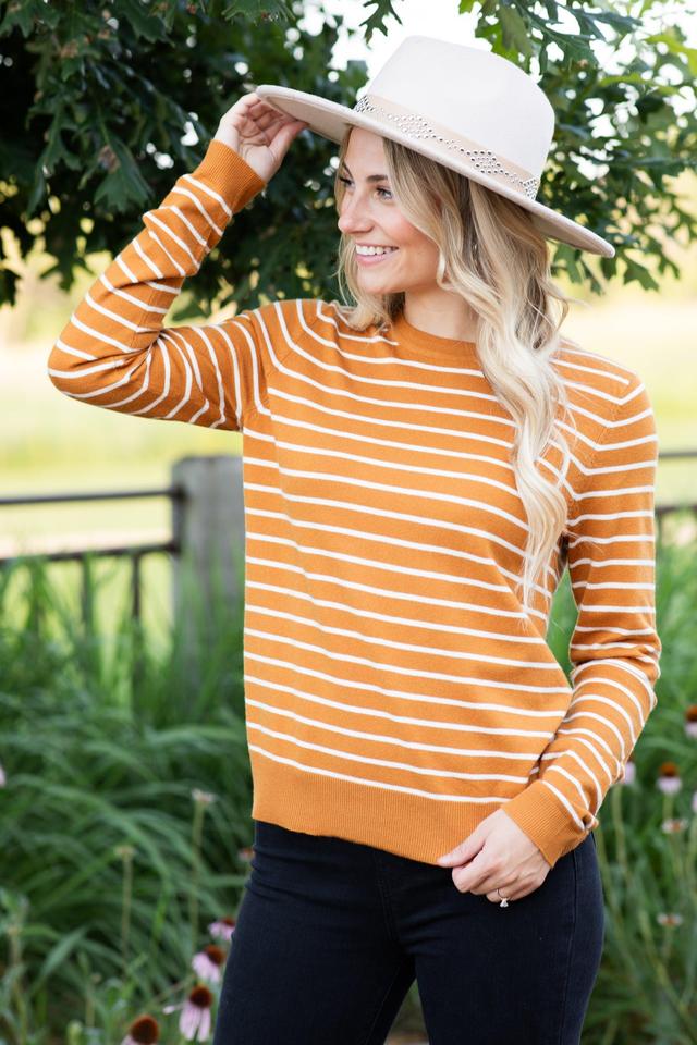 Mustard Striped Long Sleeve Sweater Product Image