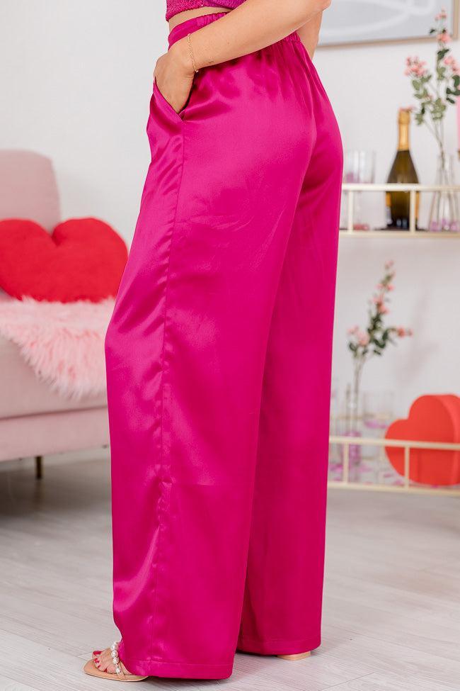 So Easy To Love Pink Satin Wide Leg Pants Product Image