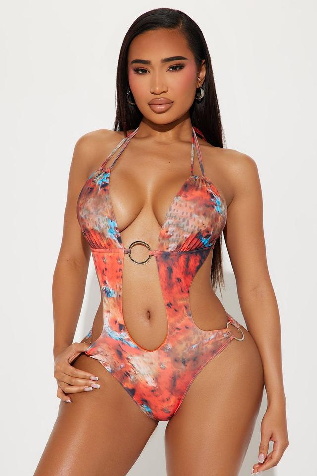 Hot Summer Nights Cutout 1 Piece Swimsuit - Red/combo Product Image