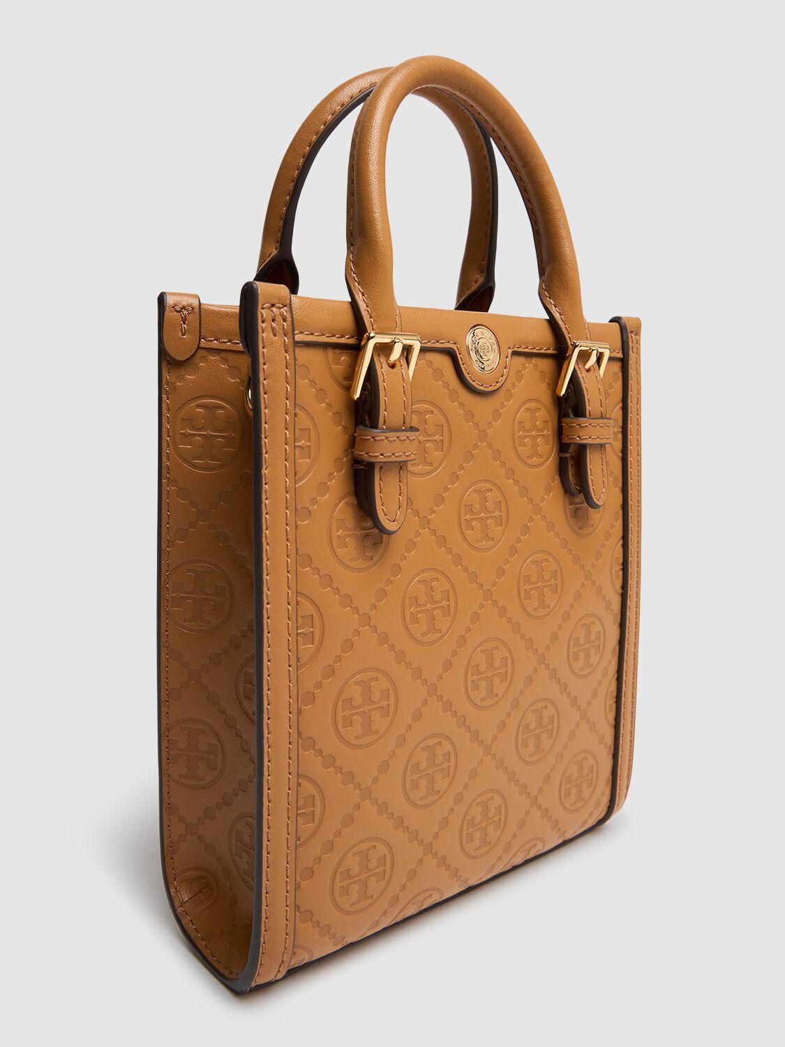 Mini T-monogram Leather Tote Bag In Tan Product Image