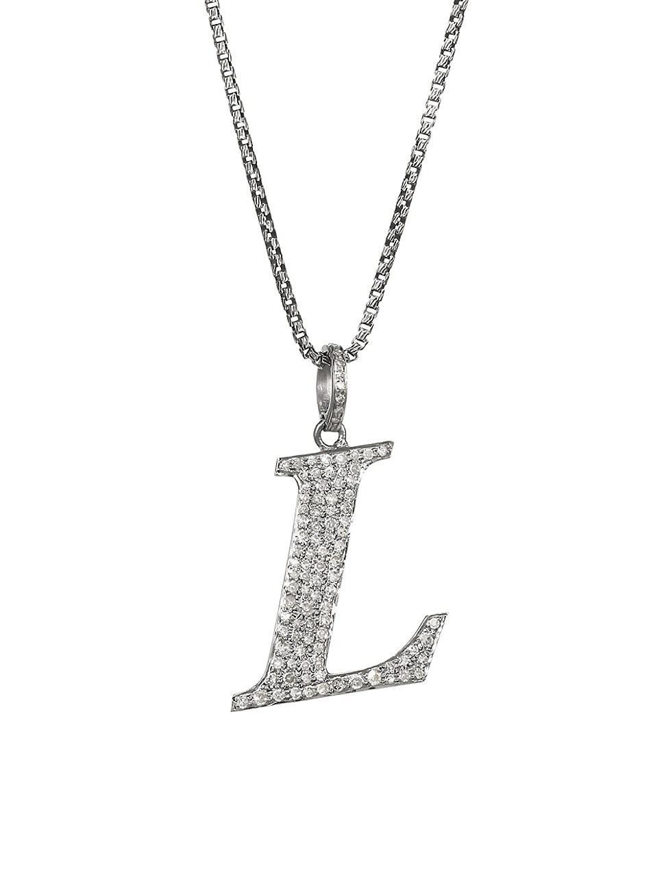 Womens Silvertone & Natural Champagne Diamond Initial Pendant Necklace Product Image