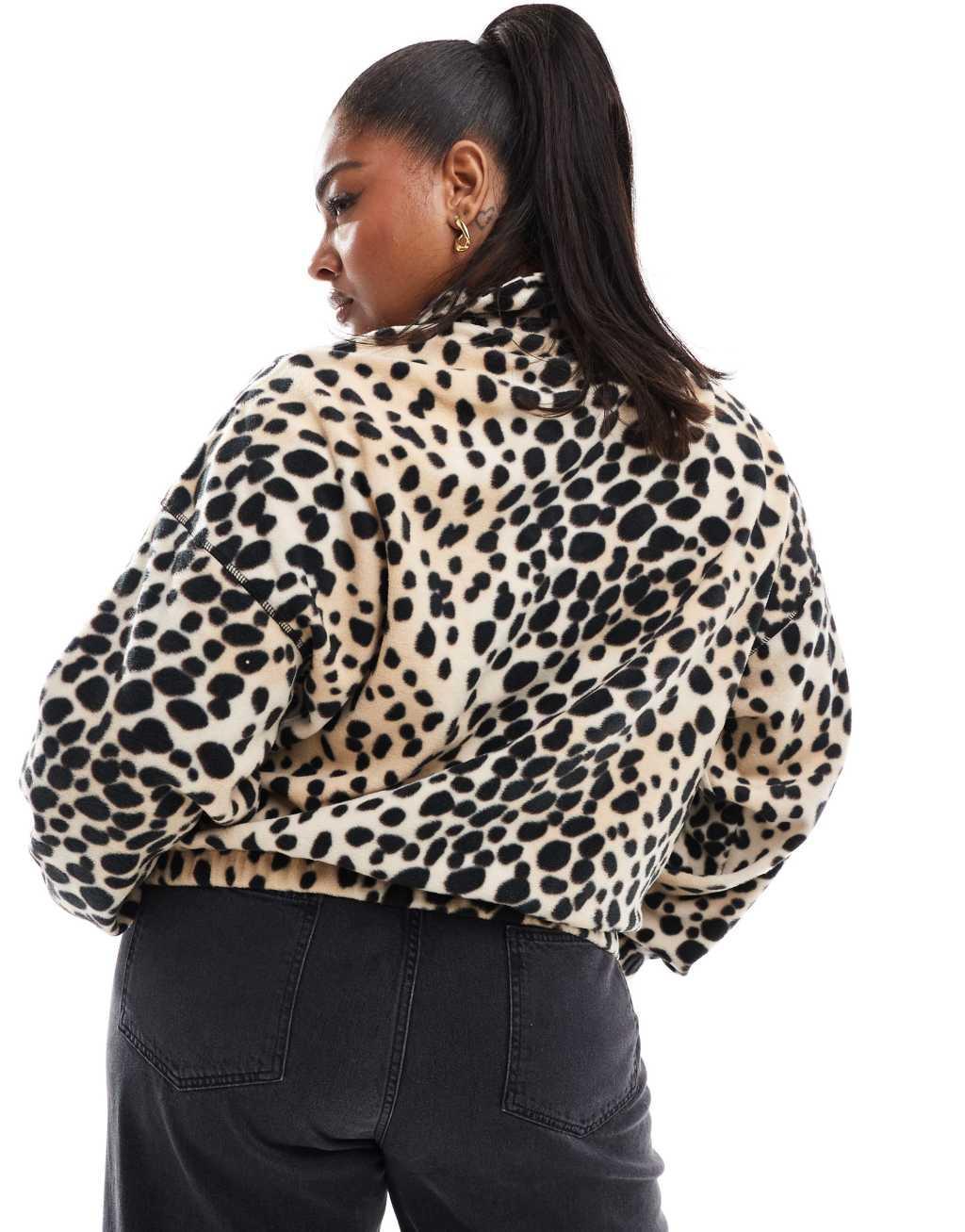 ASOS DESIGN Curve half zip fleece in leopard print Product Image