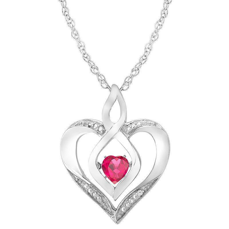 Sterling Silver Gemstone & Diamond Accent Heart Pendant Necklace, Womens Pink Product Image