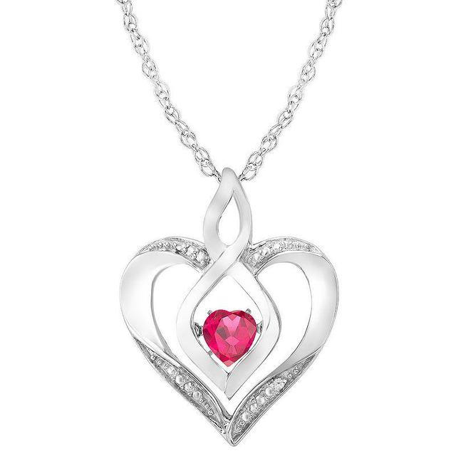 Sterling Silver Gemstone & Diamond Accent Heart Pendant Necklace, Womens Created Pink Blue Product Image