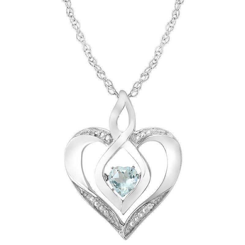 Sterling Silver Gemstone & Diamond Accent Heart Pendant Necklace, Womens Blue Product Image