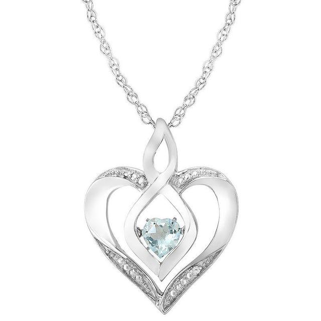 Sterling Silver Gemstone & Diamond Accent Heart Pendant Necklace, Womens Blue Topaz Product Image