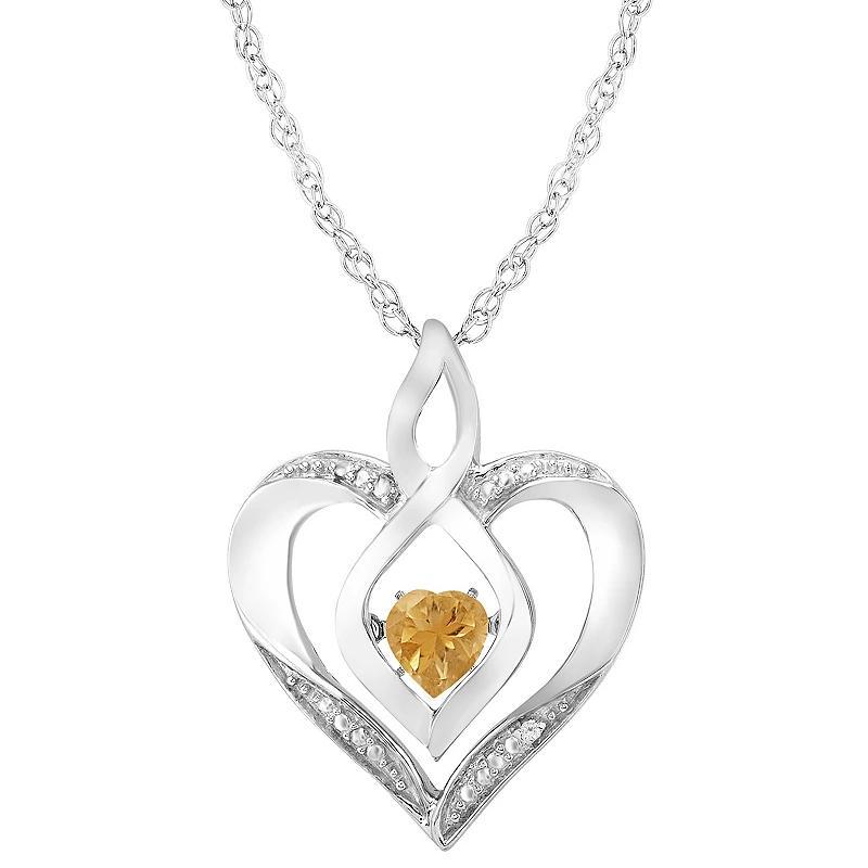 Sterling Silver Gemstone & Diamond Accent Heart Pendant Necklace, Womens Orange Product Image