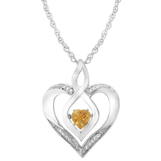 Sterling Silver Gemstone & Diamond Accent Heart Pendant Necklace, Womens Orange Product Image