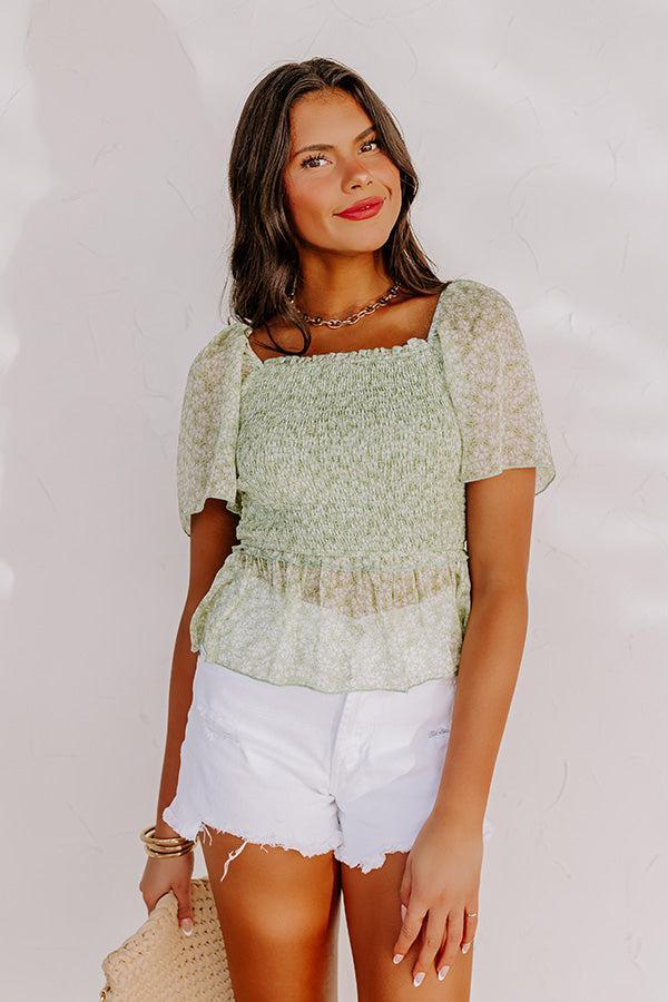 Peonies Preferred Smocked Top In Lime Product Image